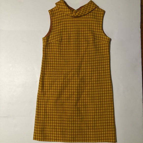 Vintage mod 60s houndstooth dress yellow small - Picture 2 of 7